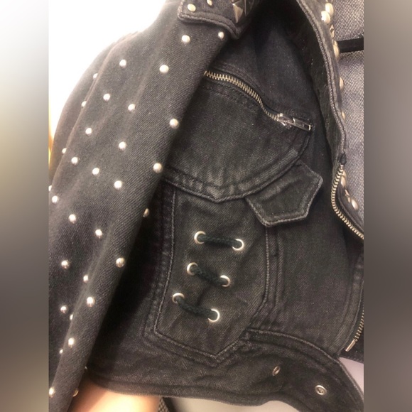 Denim studded cropped Rockers jacket RARE size medium - Picture 7 of 9